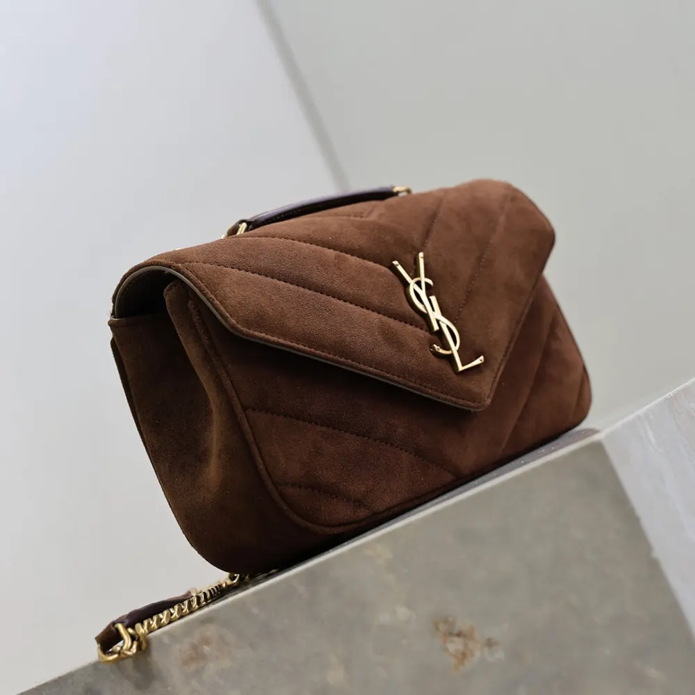 Saint Laurent YSL Women Loulou Small In Matelassé Suede-Brown - image 5