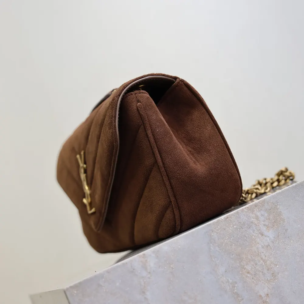 Saint Laurent YSL Women Loulou Small In Matelassé Suede-Brown - image 6