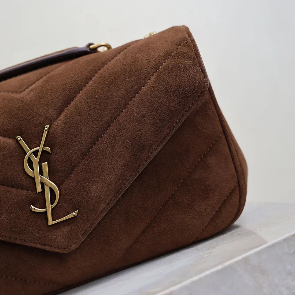 Saint Laurent YSL Women Loulou Small In Matelassé Suede-Brown - image 9