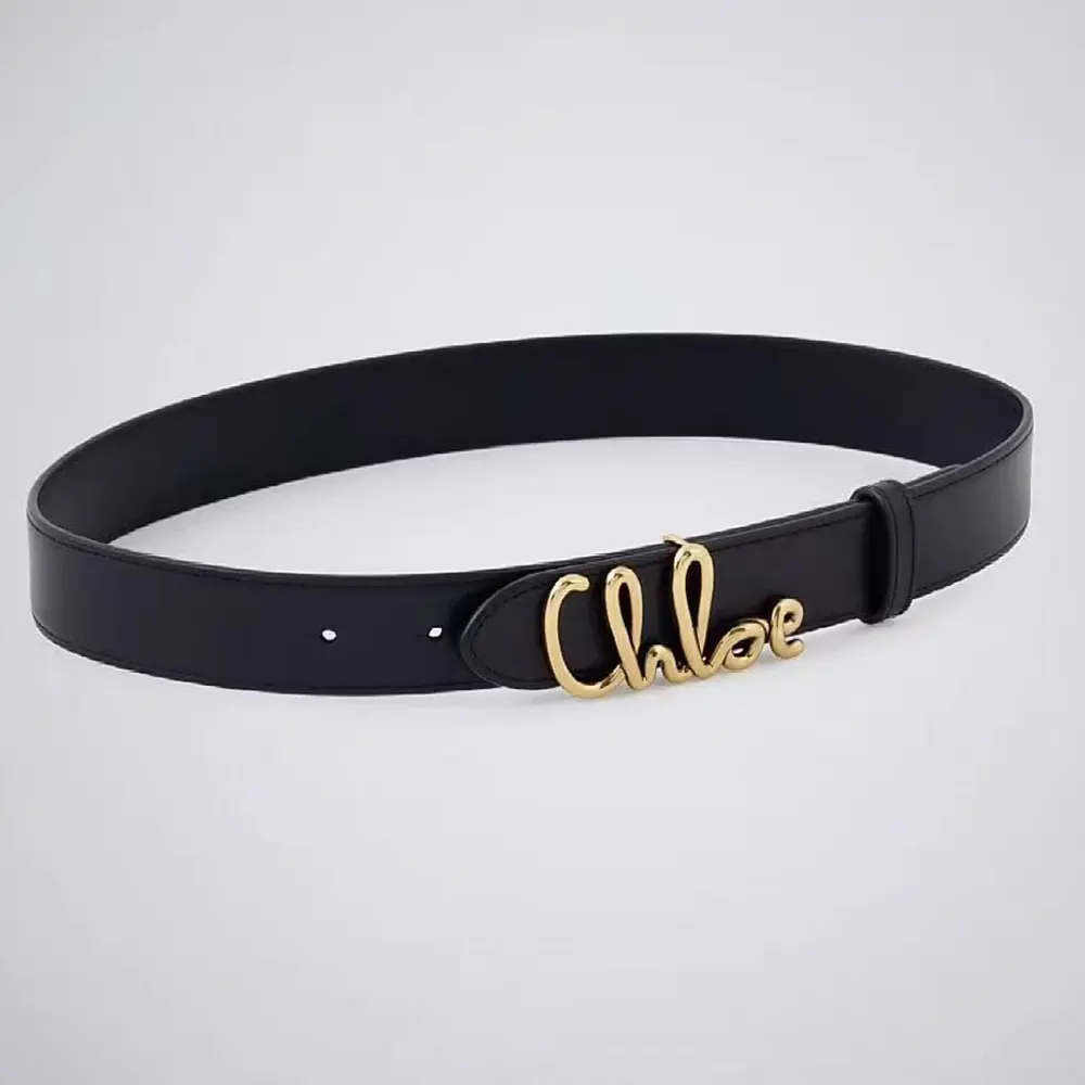 Close-up of gold hardware on Chloe Women The Iconic Belt in Calfskin-Black
