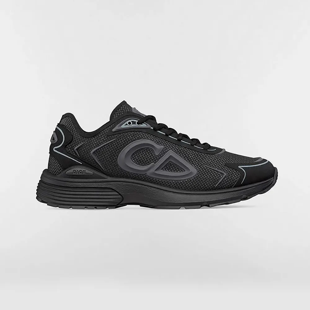 Side view of Dior Unisex B30 Countdown Tech Sneaker in black nylon