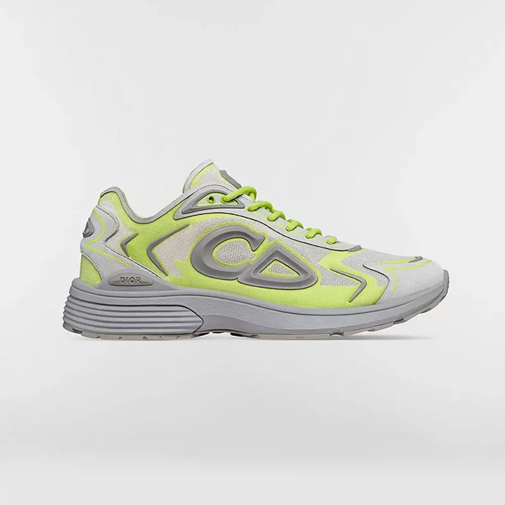 Side view of Dior Unisex B30 Countdown Tech Sneaker in light yellow