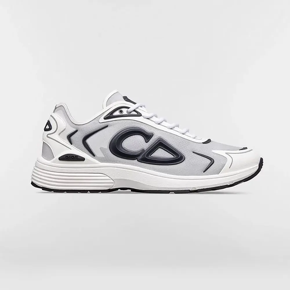 Side angle of Dior Unisex B30 Countdown Tech Sneaker White Semi-Transparent N3O Nylon