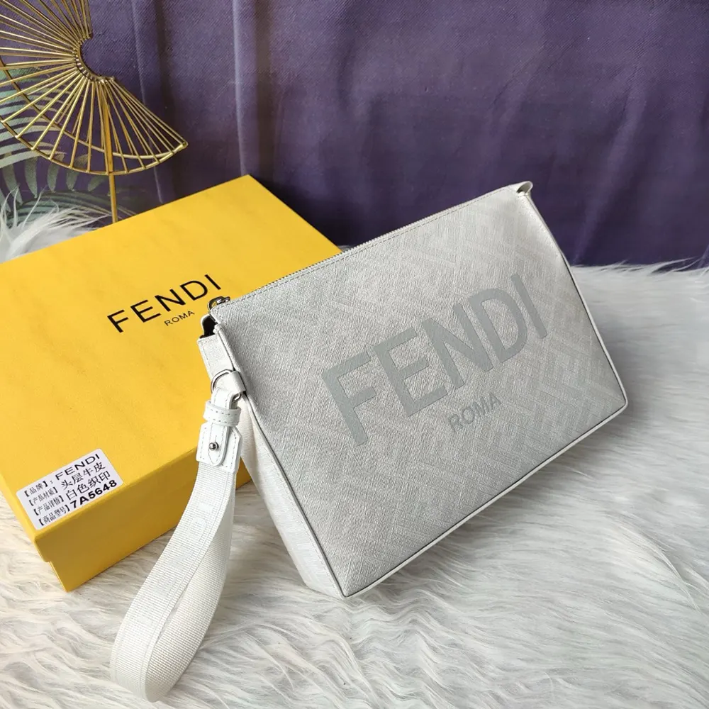 Side angle showing slim silhouette of Fendi Men Clutch Pack Pouch