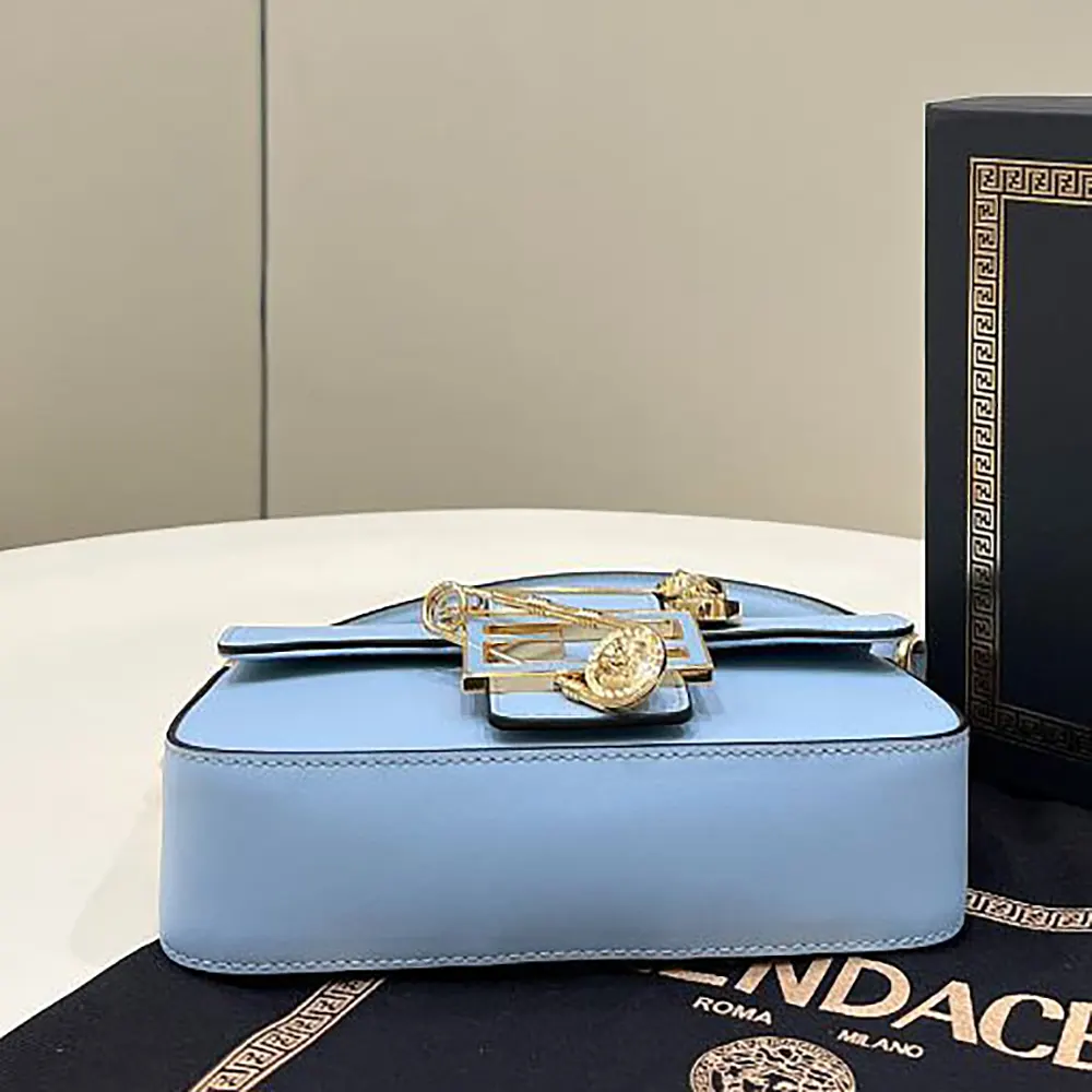 Fendi Women Brooch Mini Baguette Fendace Blue Leather Bag - image 4