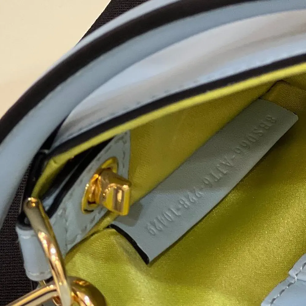 Fendi Women Brooch Mini Baguette Fendace Blue Leather Bag - image 7