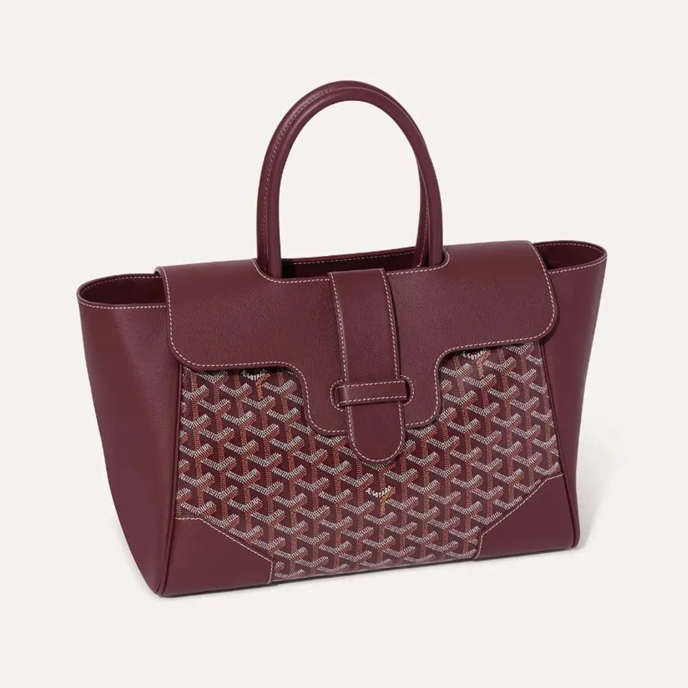 Front view of Goyard Women Saïgon Tote Bag-Burgundy showing burgundy canvas