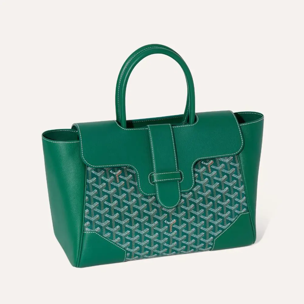 Front view of Goyard Women Saïgon Tote Bag-Green showing signature pattern
