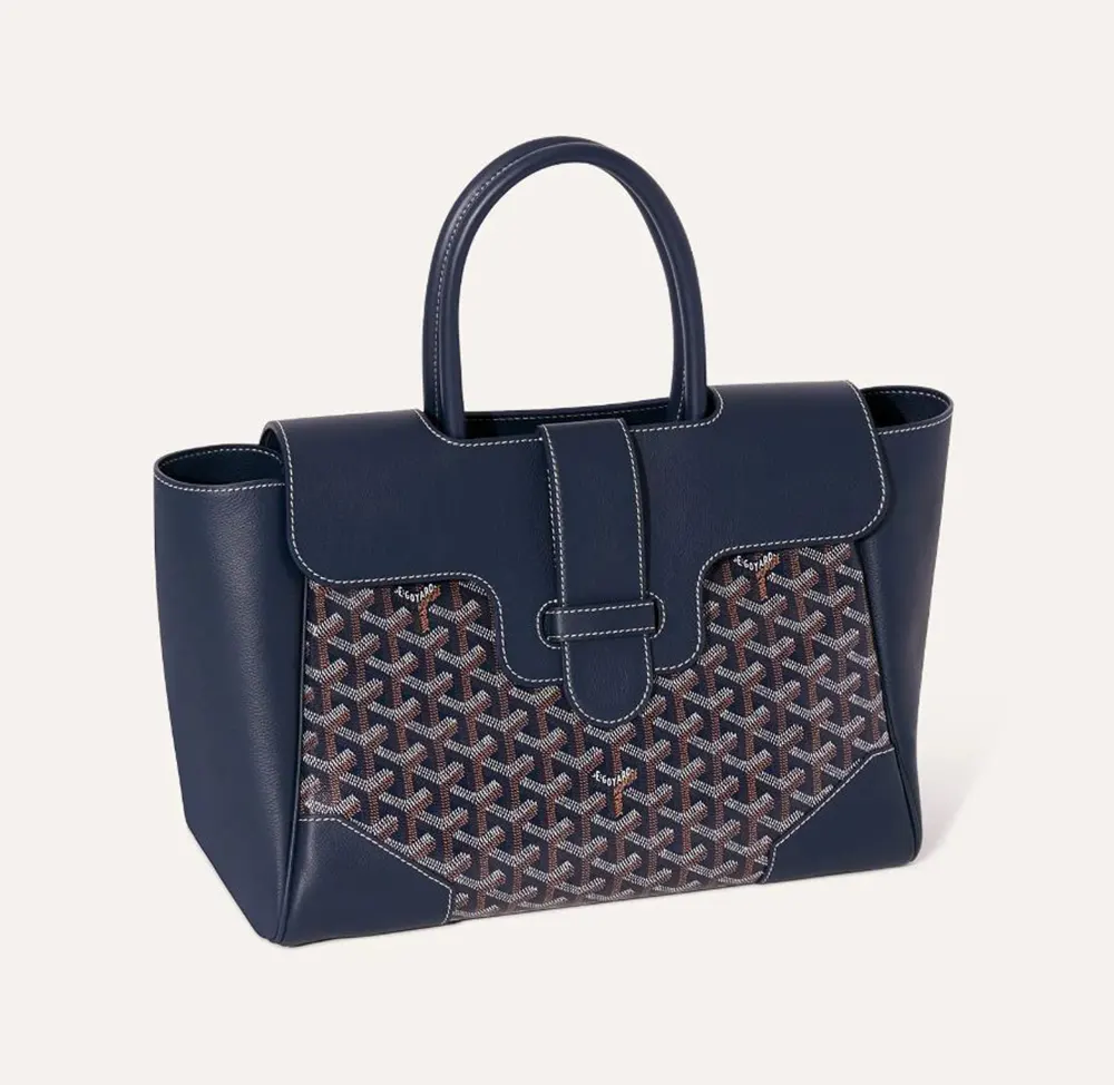 Front view of Goyard Women Saïgon Tote Bag-Navy showing navy canvas
