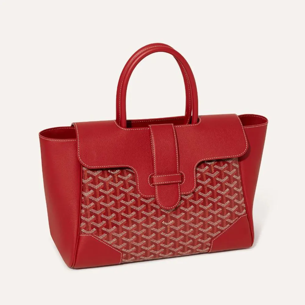 Front view of Goyard Women Saïgon Tote Bag-Red showcasing chevron pattern