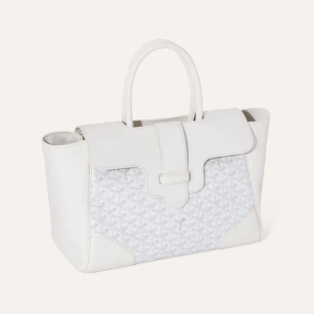 Front view of Goyard Women Saïgon Tote Bag-White with gold hardware