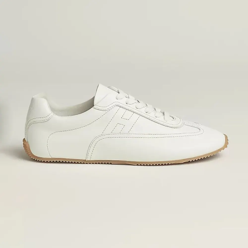 Side view of Hermes Unisex Master sneaker in Supple Calfskin-White