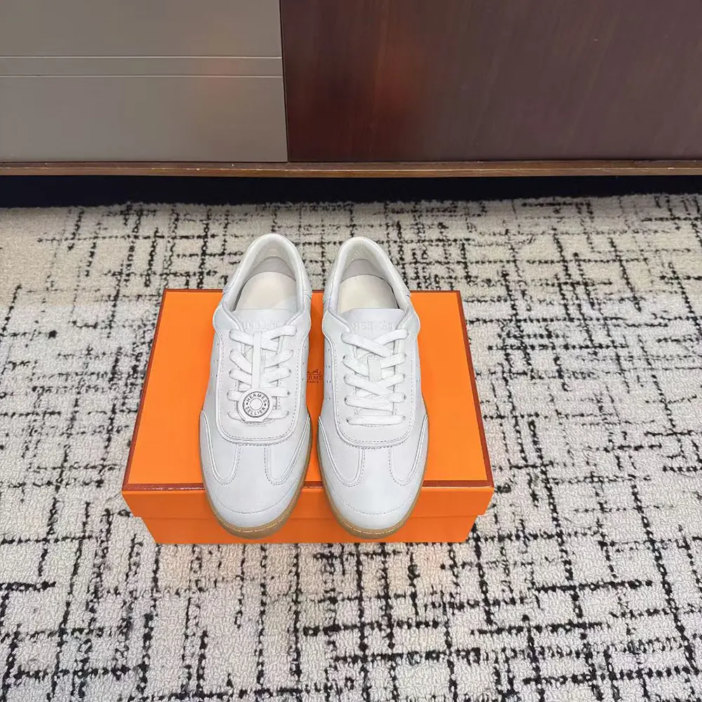Close-up of goatskin and calfskin texture on Hermes Unisex Match Sneaker