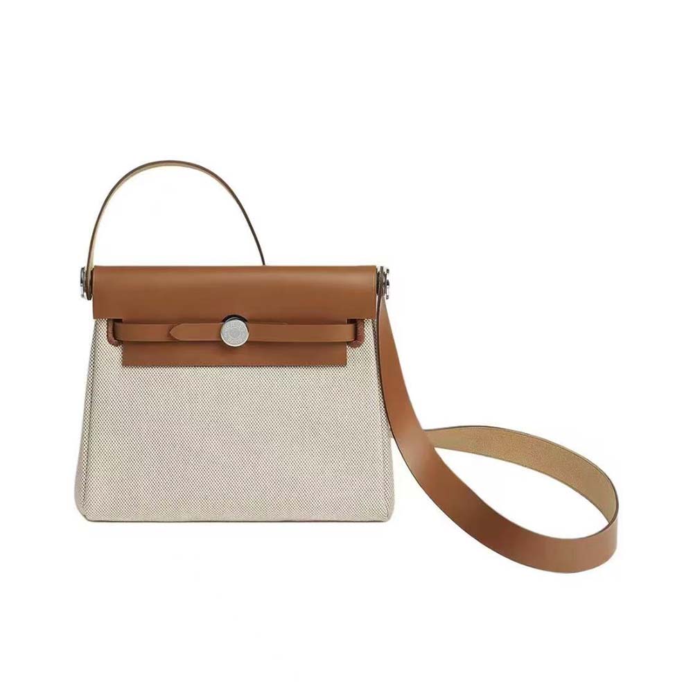 Front view of Hermes Women Herbag Zip 20 Bag-Brown with zip detail