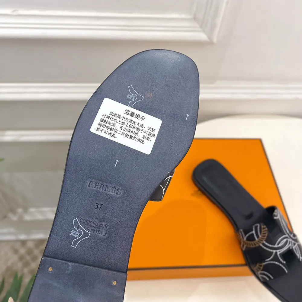 Hermes Women Oran sandal in “Panoplie Equestre” Embroidered Calfskin-Black - image 10