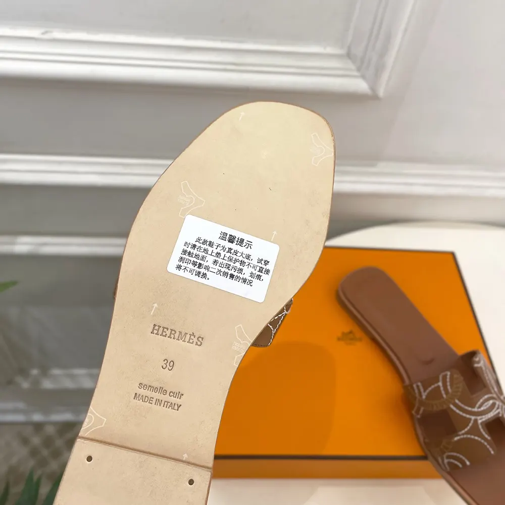 Hermes Women Oran sandal in “Panoplie Equestre” Embroidered Calfskin-Brown - image 10
