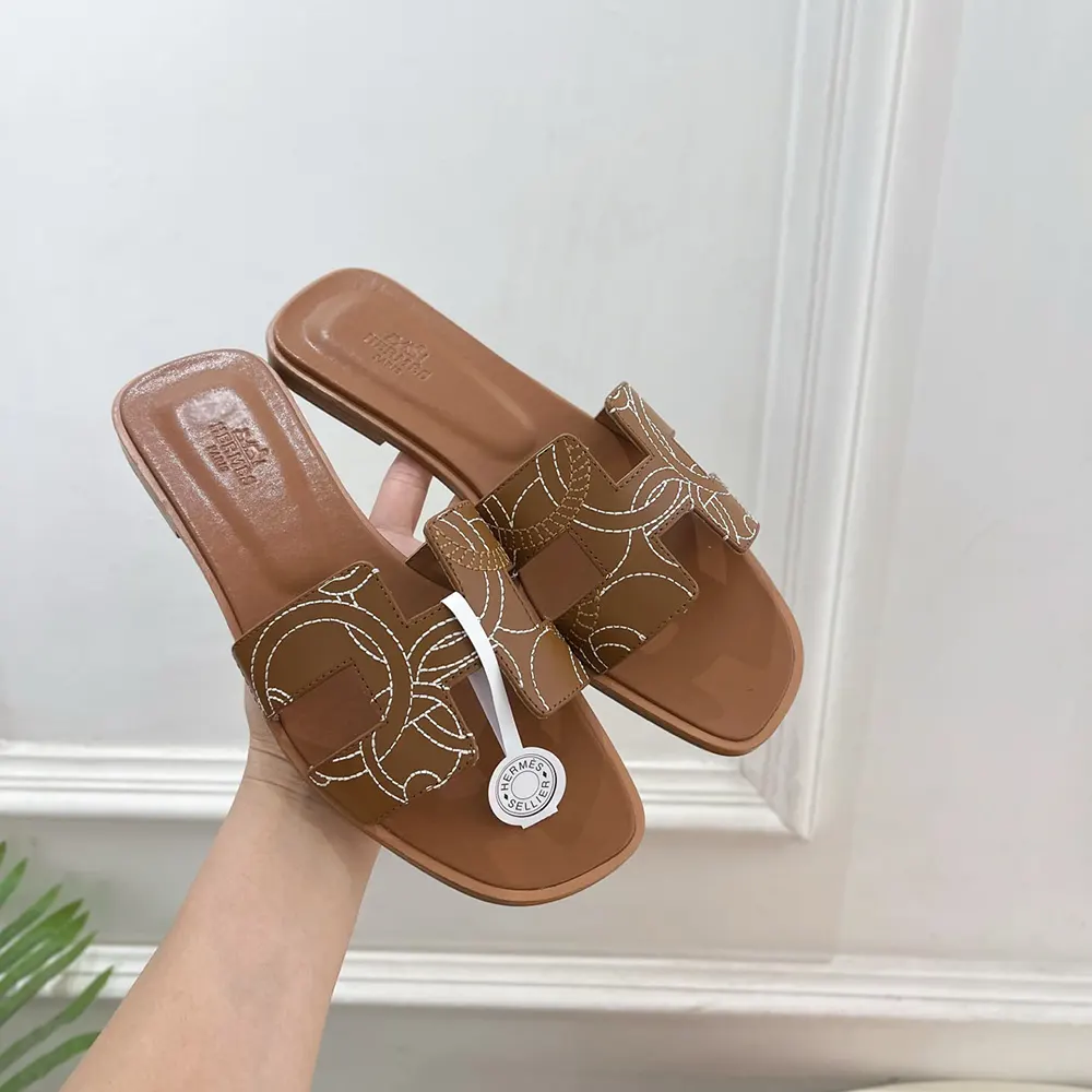 Hermes Women Oran sandal in “Panoplie Equestre” Embroidered Calfskin-Brown - image 5