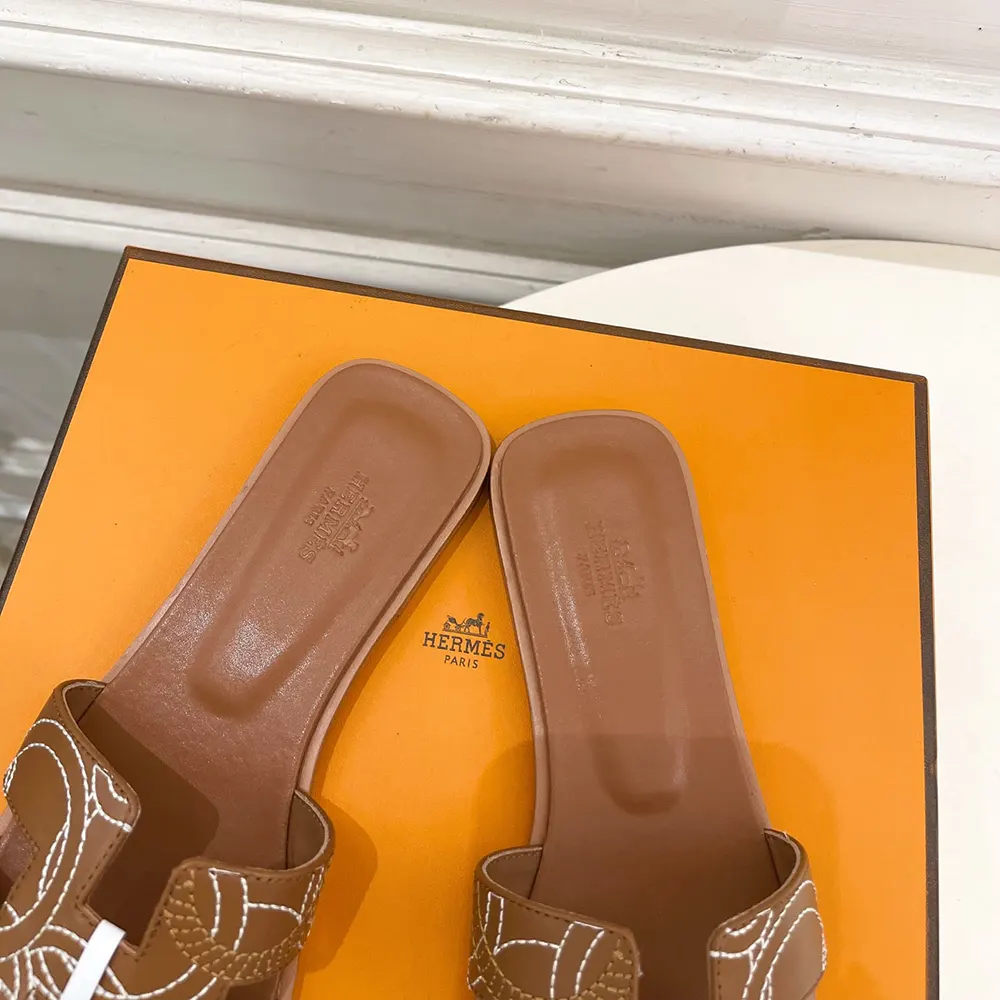 Hermes Women Oran sandal in “Panoplie Equestre” Embroidered Calfskin-Brown - image 8