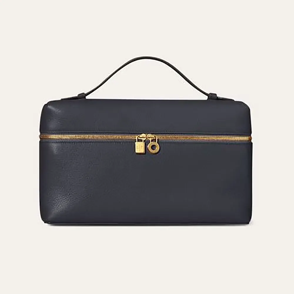 Front view of Loro Piana Women Extra Pocket L27-Navy shoulder bag
