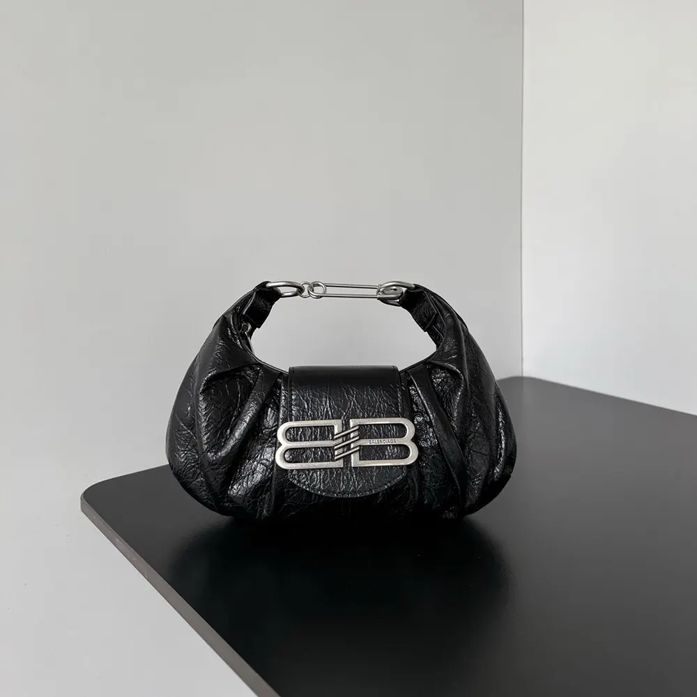 Close-up of silver hardware and zipper on Balenciaga Women Pamela Shoulder Bag Small