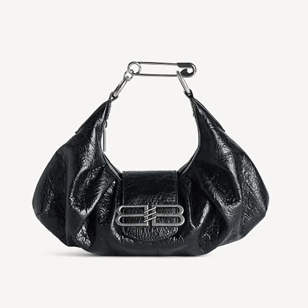 Front view of Balenciaga Women Pamela Shoulder Bag Small in black lambskin