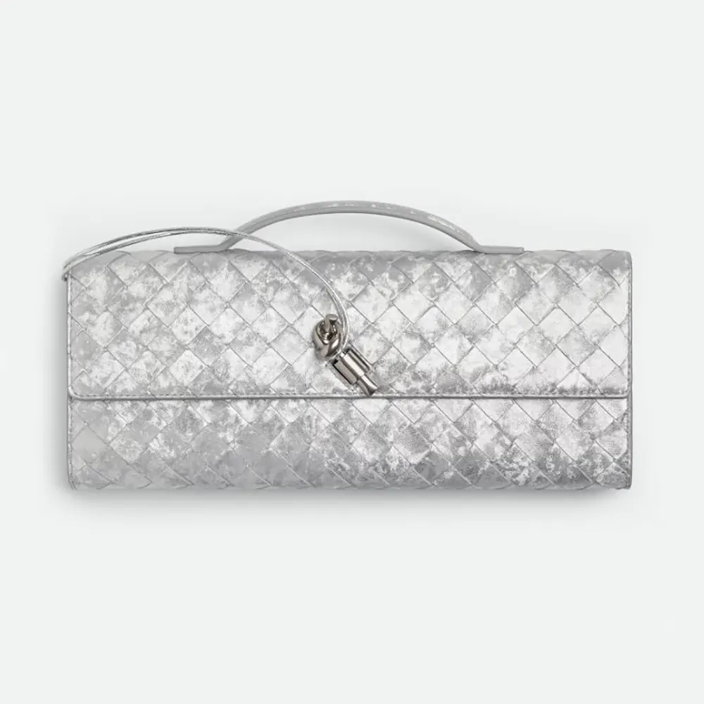 Bottega Veneta Women Andiamo Clutch-Silver