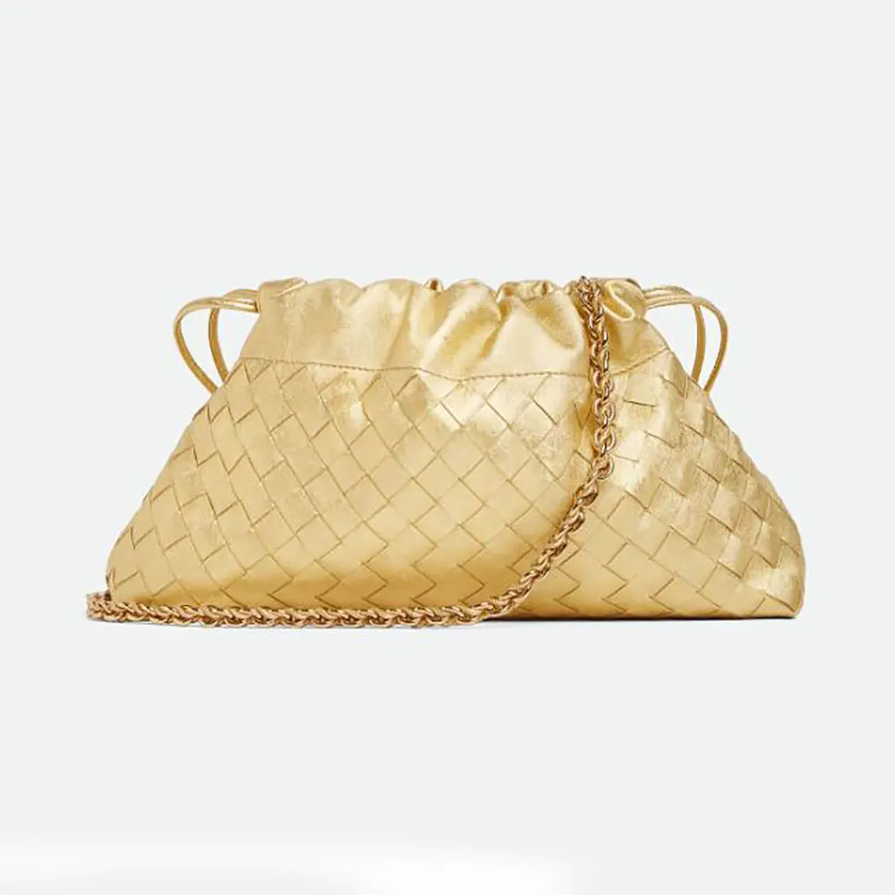 Front view of Bottega Veneta Women Dustbag Notte-Gold showing intrecciato detail