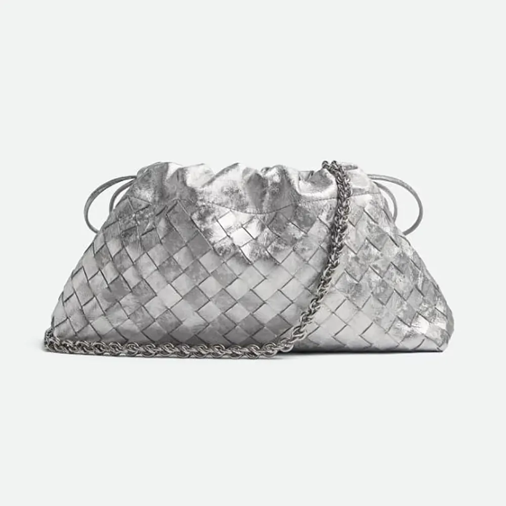 Front view of Bottega Veneta Women Dustbag Notte-Silver shoulder bag