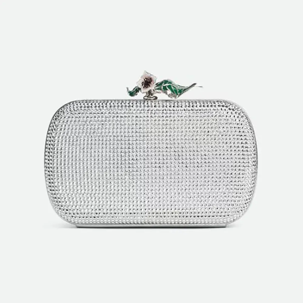 Front view of Bottega Veneta Women Knot-Silver handbag with knot detail