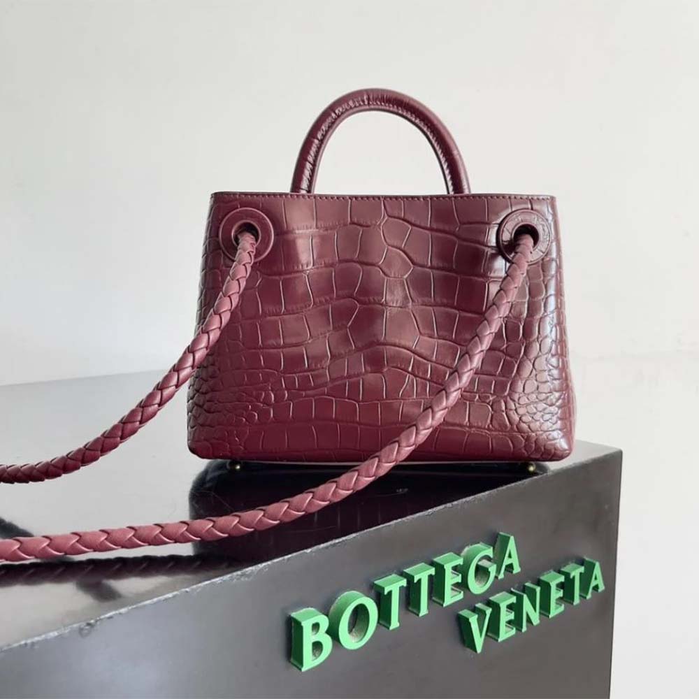 Side profile showing gold hardware on Bottega Veneta Women Small Andiamo Bag
