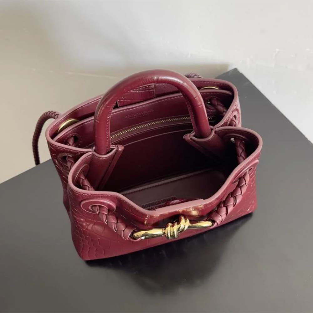 Bottega Veneta Women Small Andiamo Crocodile Leather Top Handle Bag-Red - image 4