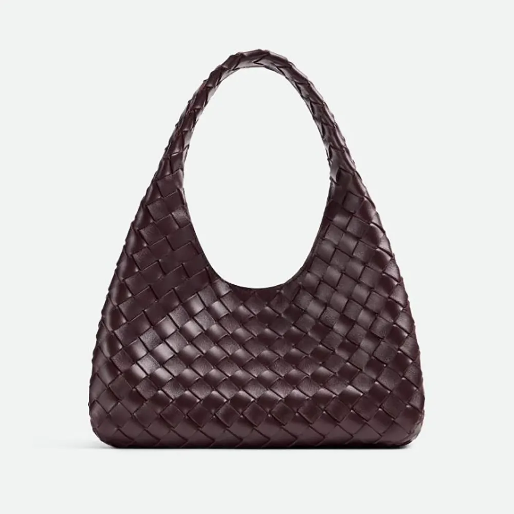 Front view of Bottega Veneta Women Small Campana-Bordeaux shoulder bag