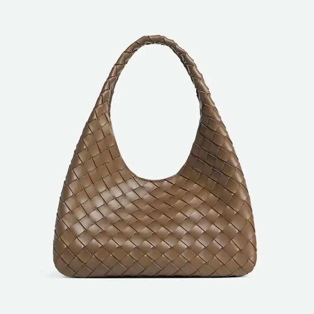 Front view of Bottega Veneta Women Small Campana-Chocolate shoulder bag