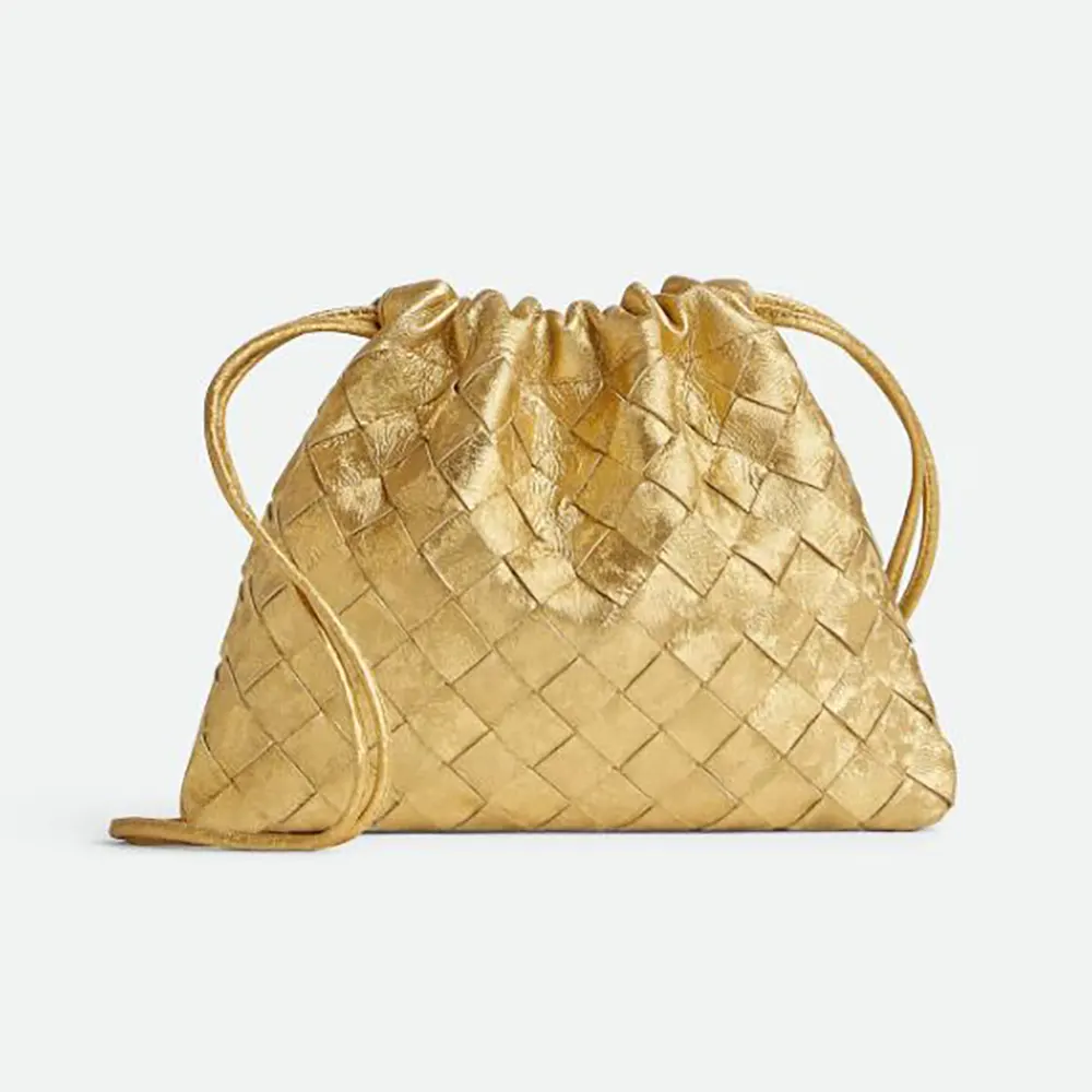 Front view of Bottega Veneta Women Small Dustbag-Gold showing fabric texture