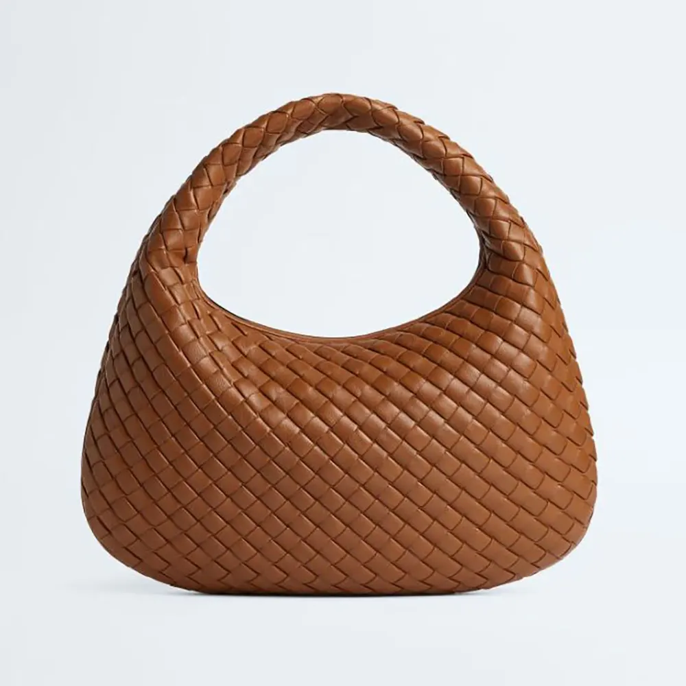Front view of Bottega Veneta Women Small Veneta-Brown shoulder bag