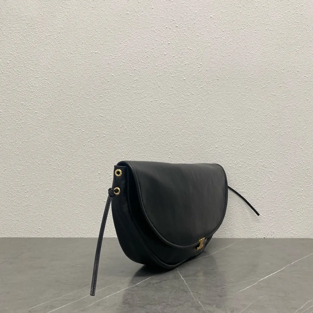 Celine Women Halfmoon Soft Triomphe Bag in Supple Shiny Lambskin-Black - image 4