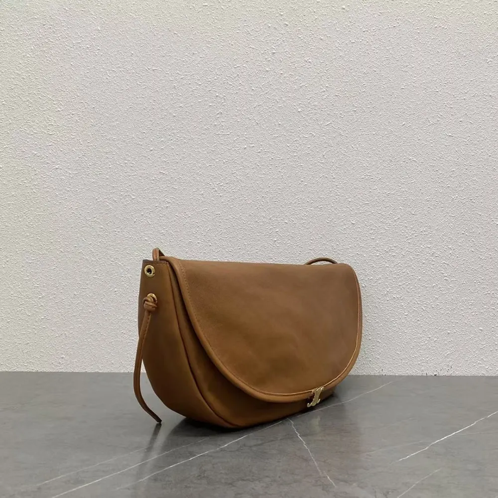 Celine Women Halfmoon Soft Triomphe Bag in Supple Shiny Lambskin-Brown - image 5