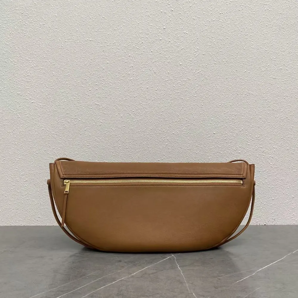 Side angle showing soft halfmoon silhouette of Celine Women Soft Triomphe Bag