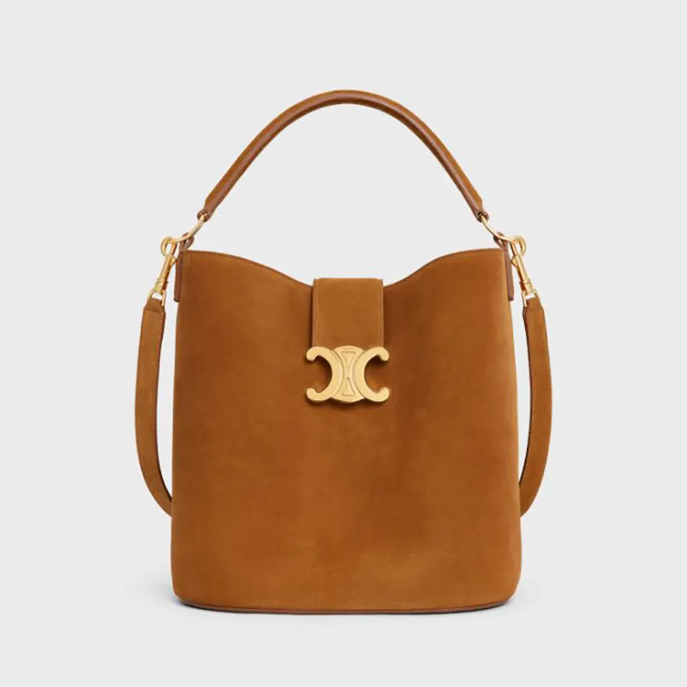 Front view of Celine Women Medium Louise Bag In Suede Calfskin-Brown