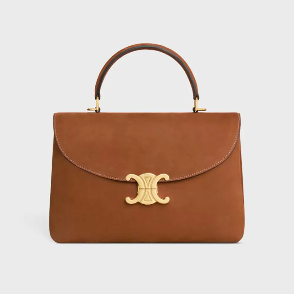 Front view of Celine Women Medium Nino Bag In Nubuck Calfskin-Brown