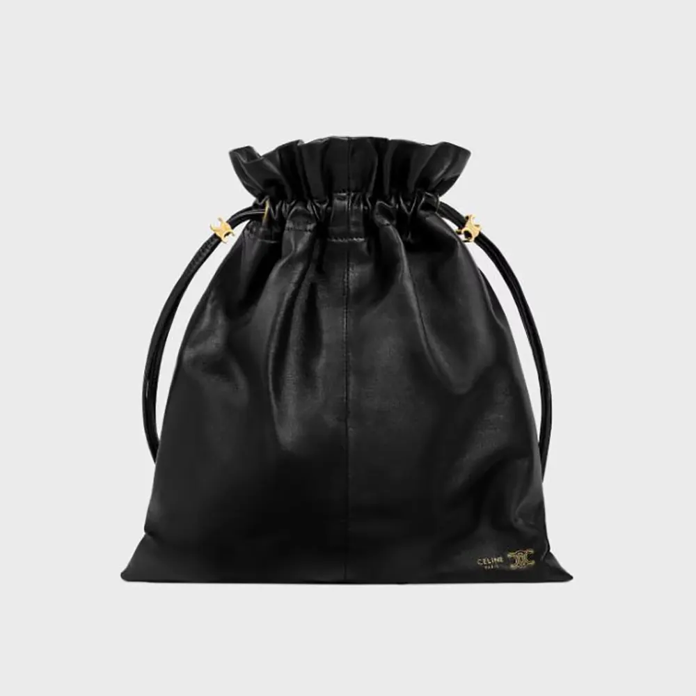 Front angle of Celine Women Small Crystal Pouch in Lambskin-Black