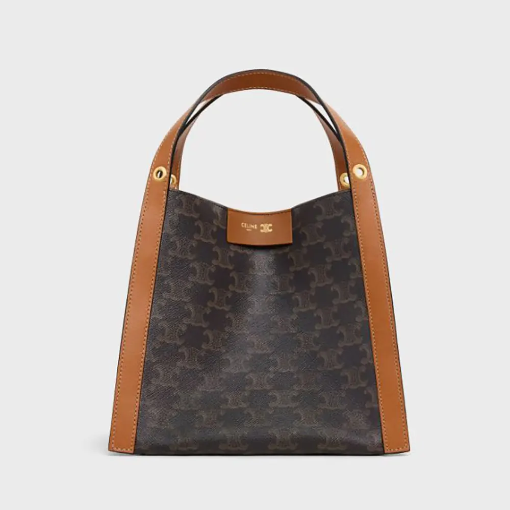 Front view of Celine Women Small Cube Bag In Triomphe Canvas And Natural Calfskin
