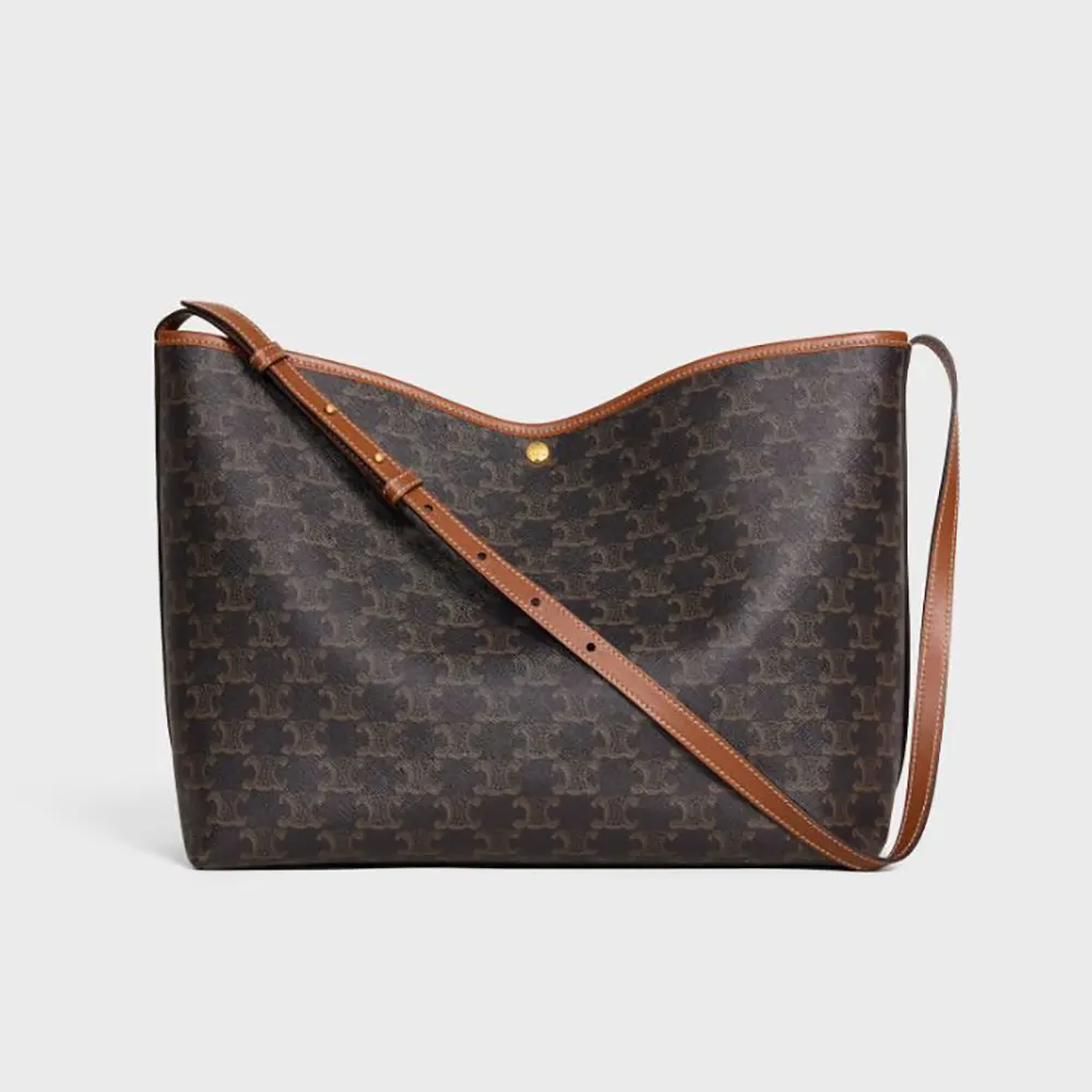 Front angle of Celine Women Soft Shopper Bag in Triomphe Canvas and Calfskin
