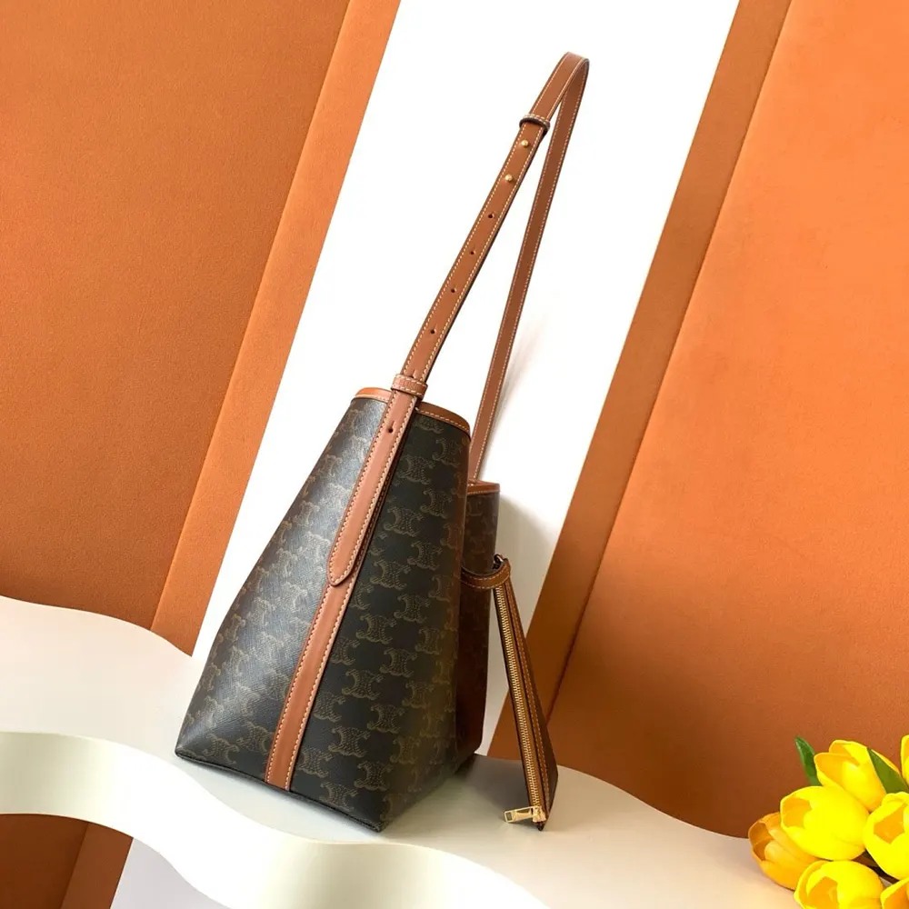 Celine Women Soft Shopper Bag in Triomphe Canvas and Calfskin - image 4