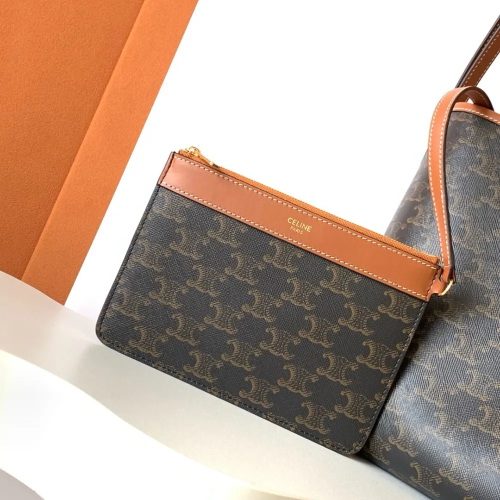 Celine Women Soft Shopper Bag in Triomphe Canvas and Calfskin - image 6