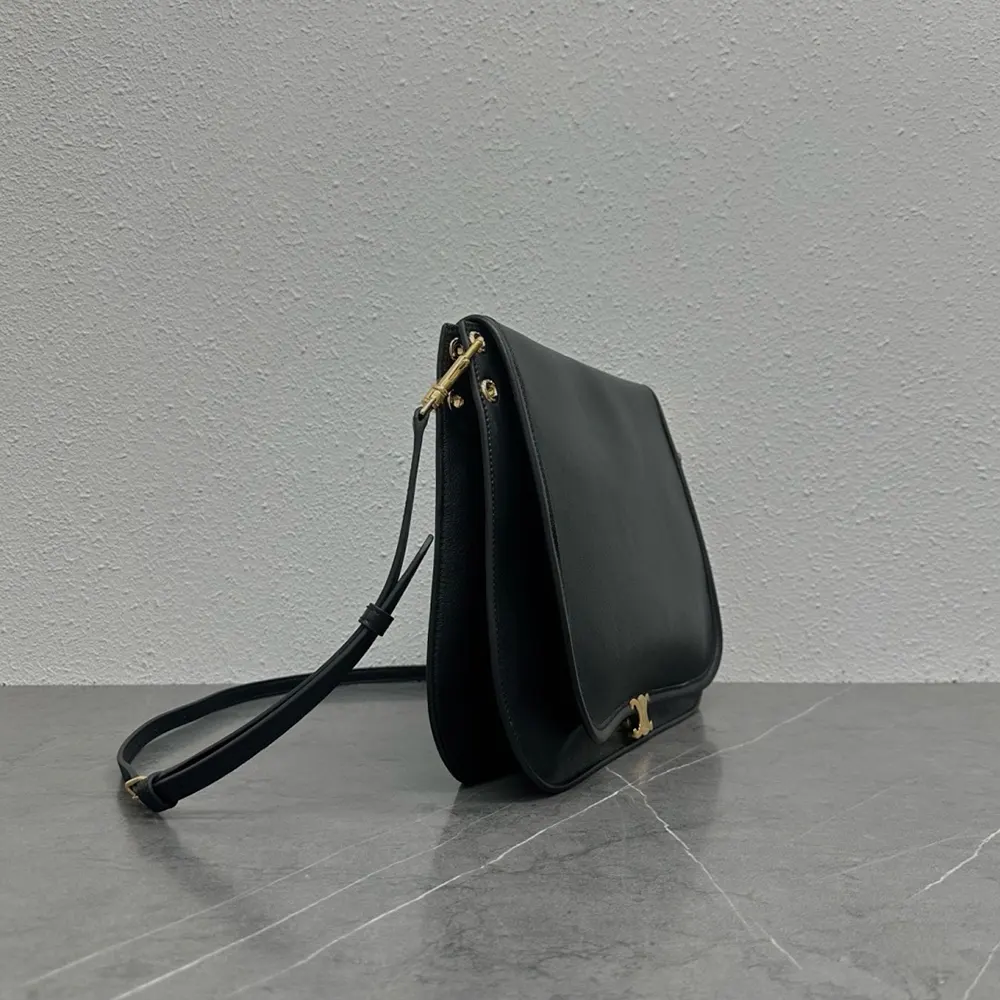 Celine Women Soft Triomphe Besace in Supple Shiny Lambskin-Black - image 4