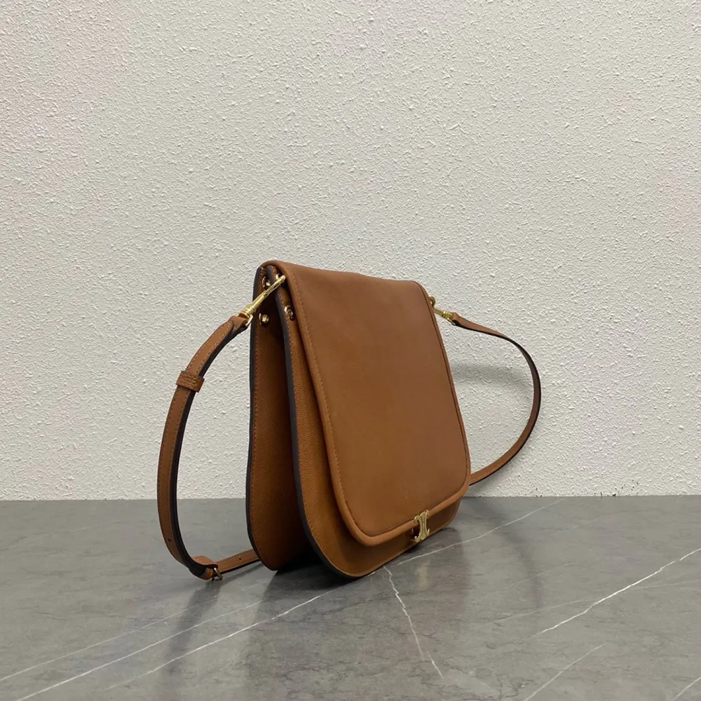 Celine Women Soft Triomphe Besace in Supple Shiny Lambskin-Brown - image 4