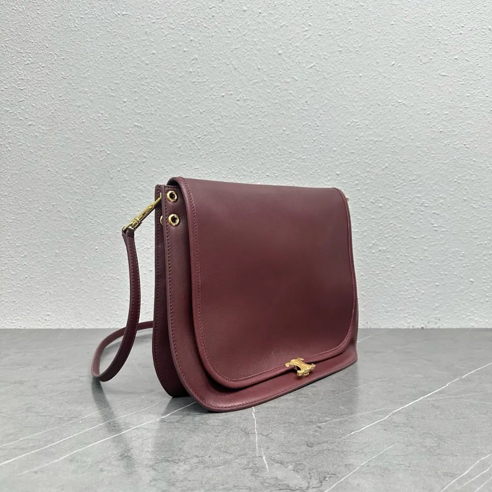 Celine Women Soft Triomphe Besace in Supple Shiny Lambskin-Maroon - image 4