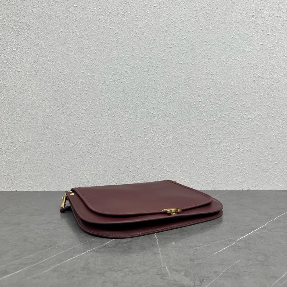 Celine Women Soft Triomphe Besace in Supple Shiny Lambskin-Maroon - image 5