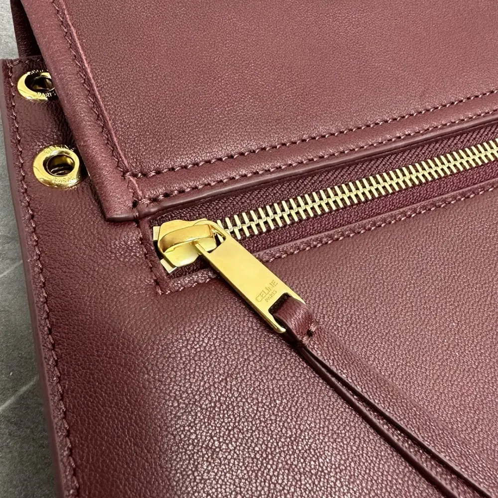 Celine Women Soft Triomphe Besace in Supple Shiny Lambskin-Maroon - image 6